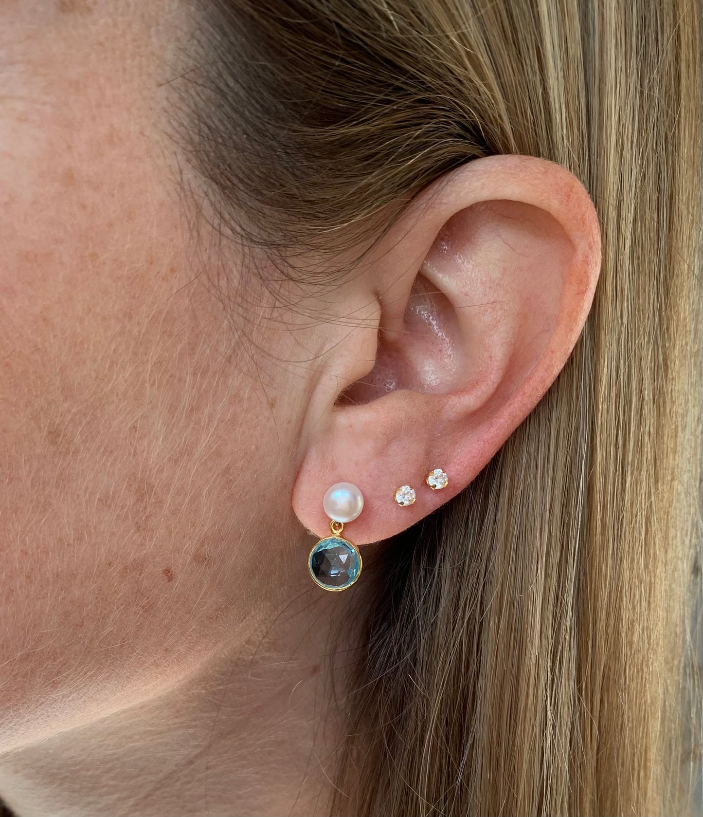 Nova blue topaz & cultured freshwater pearl drop earrings