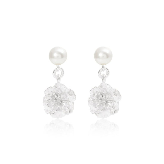 Vita Silver Cherry Blossom & Cultured Freshwater Pearl Drop Earrings