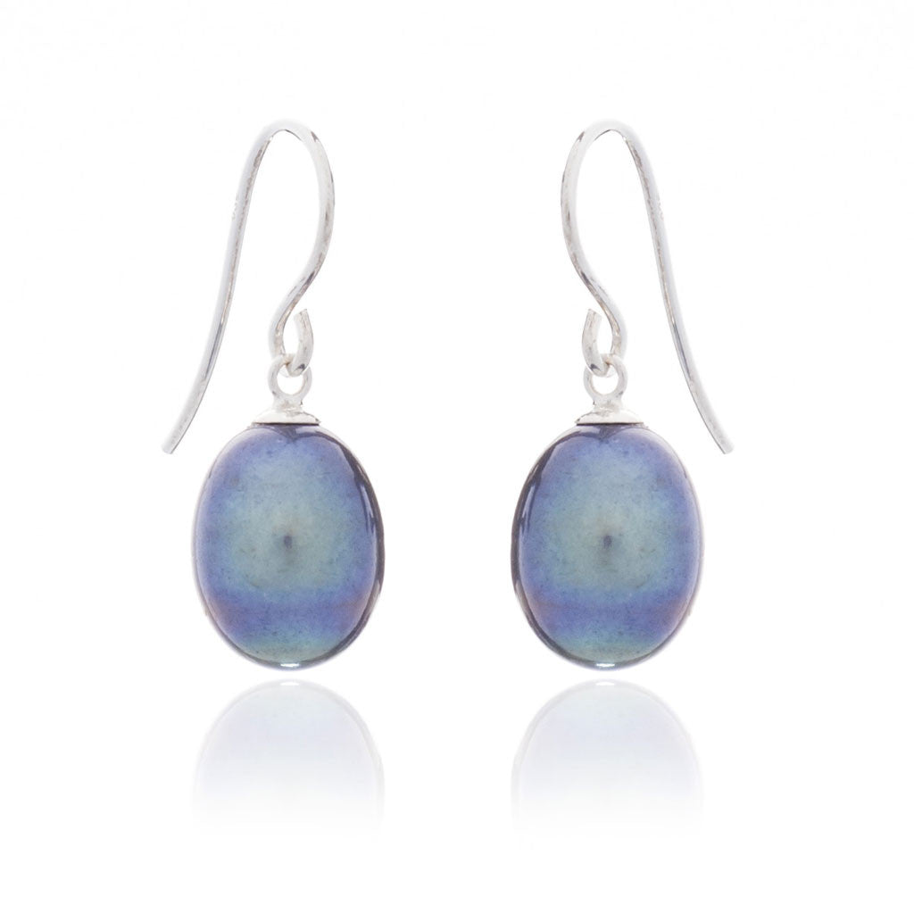 Gratia black teardrop cultured freshwater pearl earrings