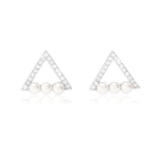 Stella triple pearl triangular style stud earrings