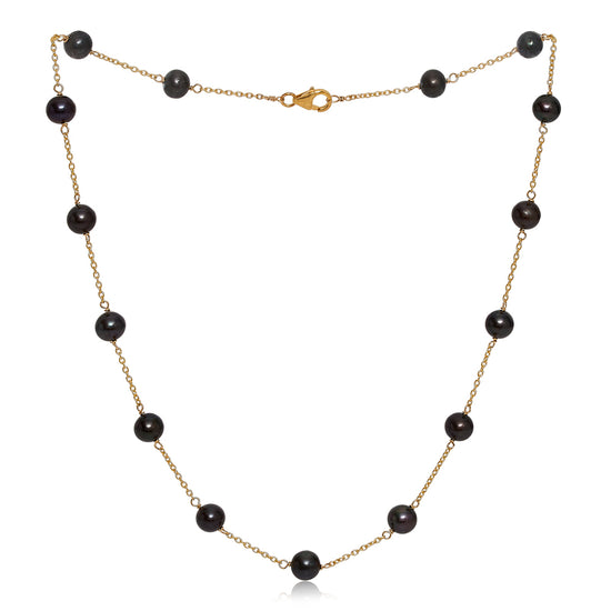 Gratia gold plated sterling silver chain necklace with black cultured freshwater pearls