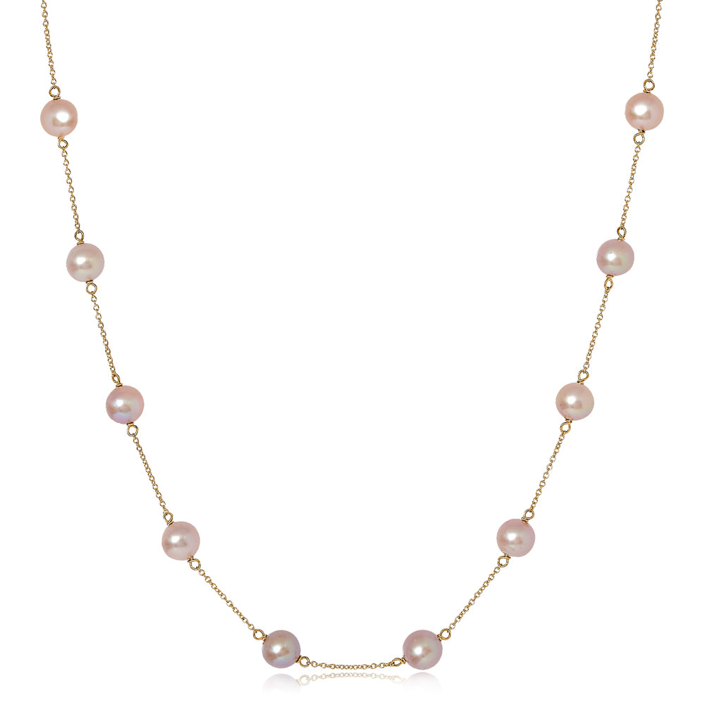 Gratia gold plated sterling silver chain necklace with pink cultured freshwater pearls