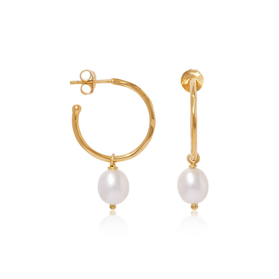 Gratia Large Gold Vermeil Hoop Earrings with Cultured Freshwater Pearl Drops