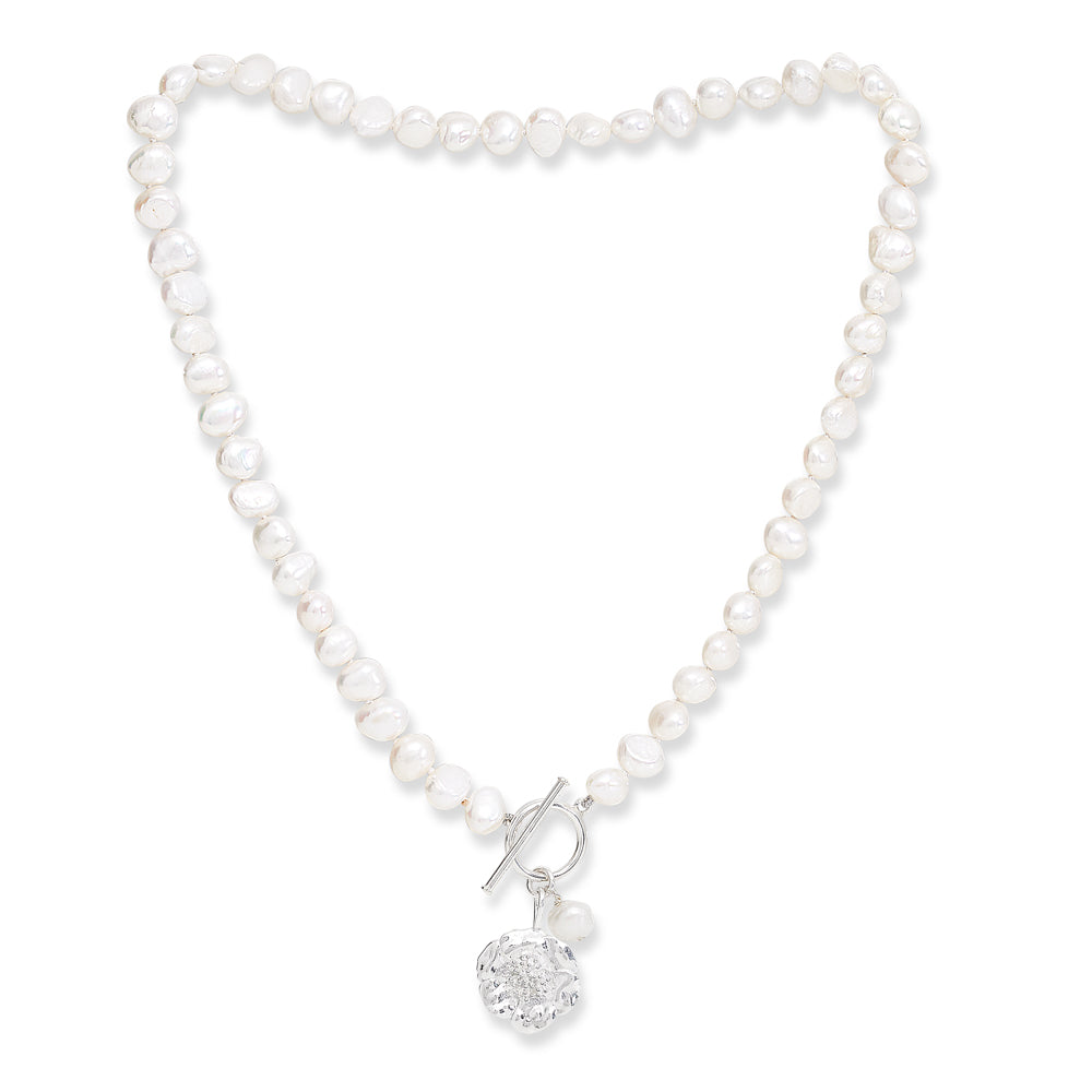 Vita cultured Freshwater Pearl Necklace with Silver Cherry Blossom Charm