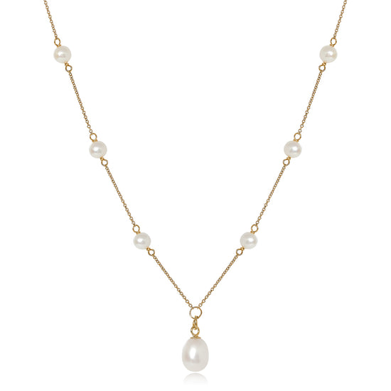 Nova fine gold chain necklace with cultured freshwater pearls & pendant drop