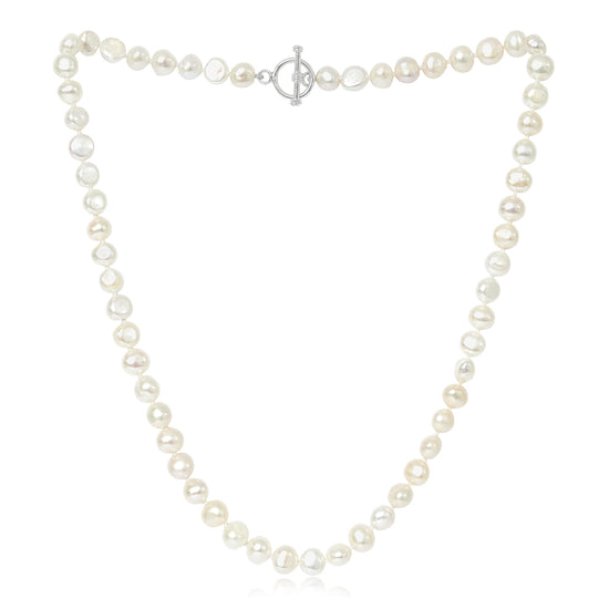 Irregular cultured freshwater pearl necklace with sterling silver toggle clasp