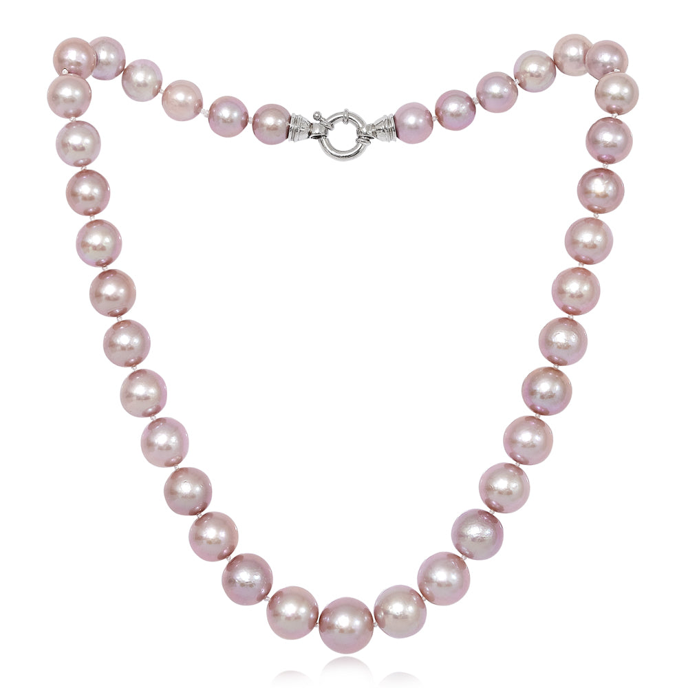 Gratia pink almost round large Edison cultured freshwater pearl necklace
