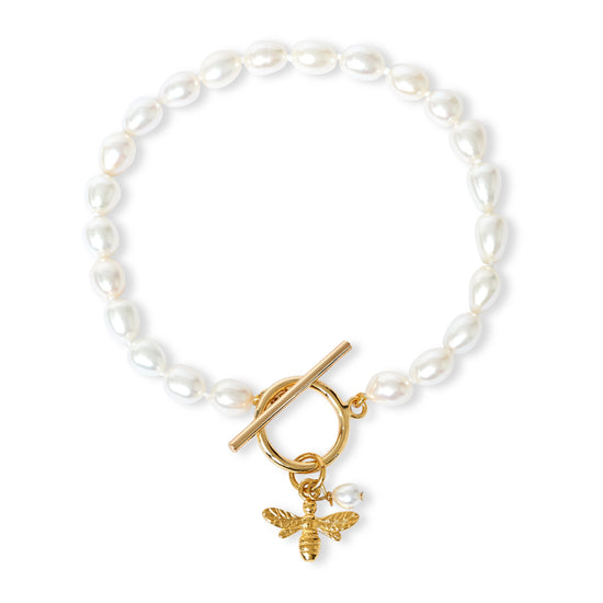 Vita cultured Freshwater Pearl Bracelet With Gold Bumble Bee