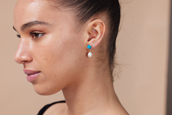 Nova diamond-shaped turquoise & cultured freshwater pearl drop earrings