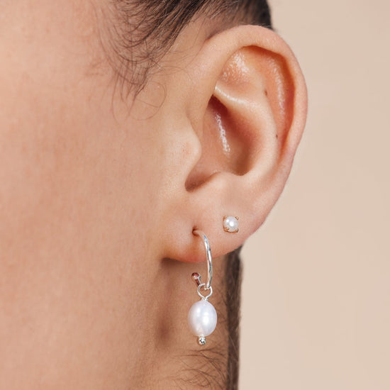 Gratia Small Silver Hoop Earrings with Cultured Freshwater Pearl Drops
