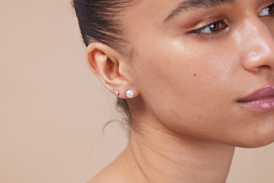 Margarita white button cultured freshwater pearl stud earrings
