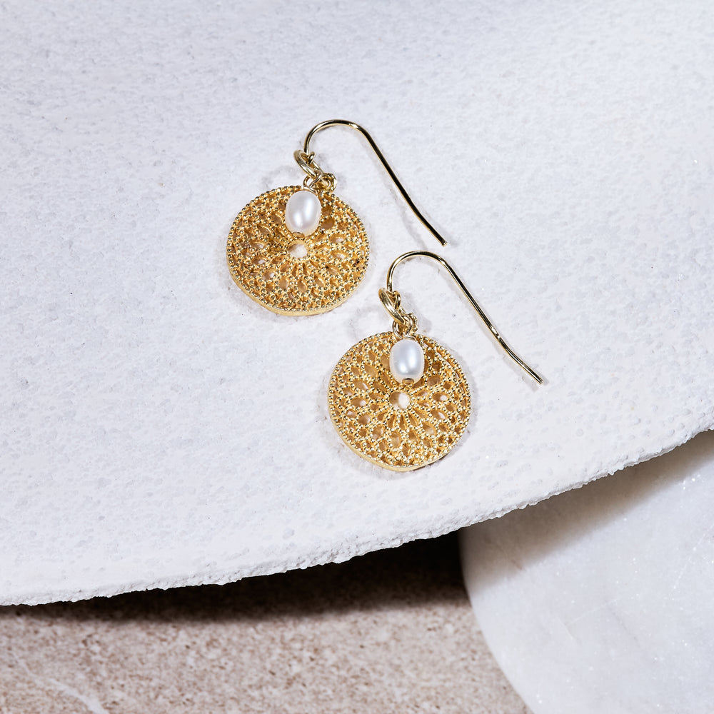 
                  
                    Credo disk earrings with pearl drops
                  
                