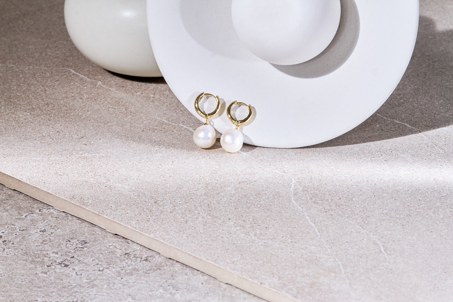 Credo chunky gold hoop earrings with baroque cultured freshwater pearls