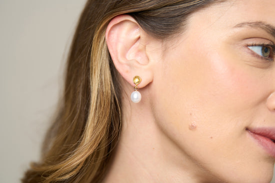 Clara lemon topaz & cultured freshwater pearl drop earrings