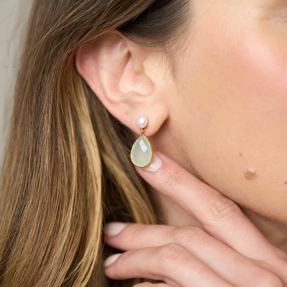 
                  
                    Clara Cultured Freshwater Pearl & Aqua Chalcedony Drop Earrings
                  
                