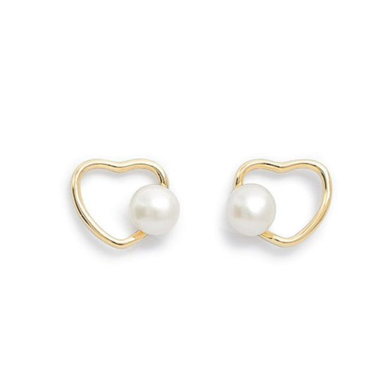 Amare gold heart stud earrings with cultured freshwater pearls