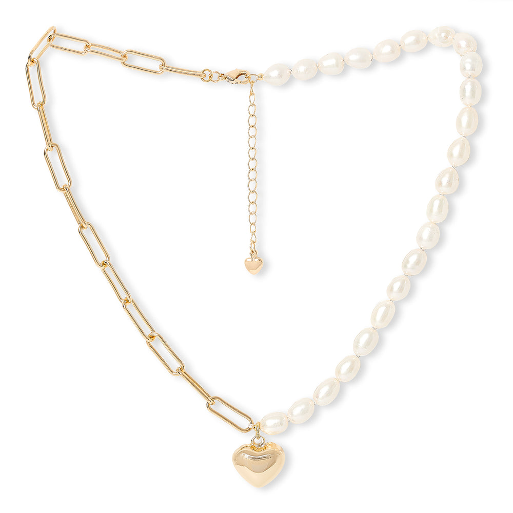 
                  
                    Amare oval cultured freshwater pearl & gold chain necklace with gold heart
                  
                