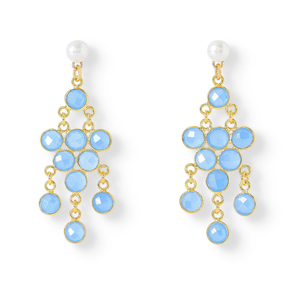 Clara cultured freshwater pearl & blue chalcedony chandelier earrings