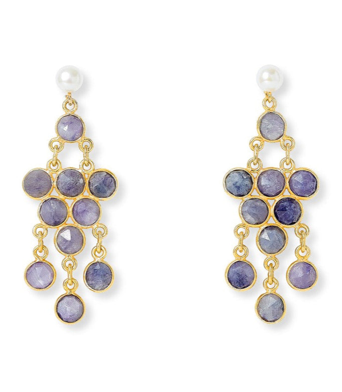 Clara cultured freshwater pearl earrings & iolite chandelier earrings