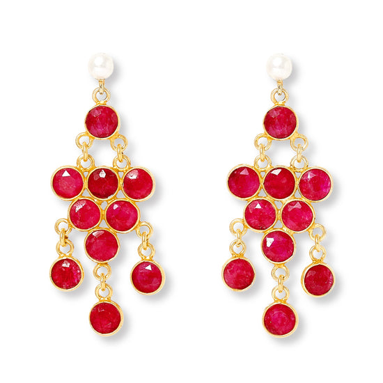 Clara cultured freshwater pearl earrings & ruby chandelier earrings