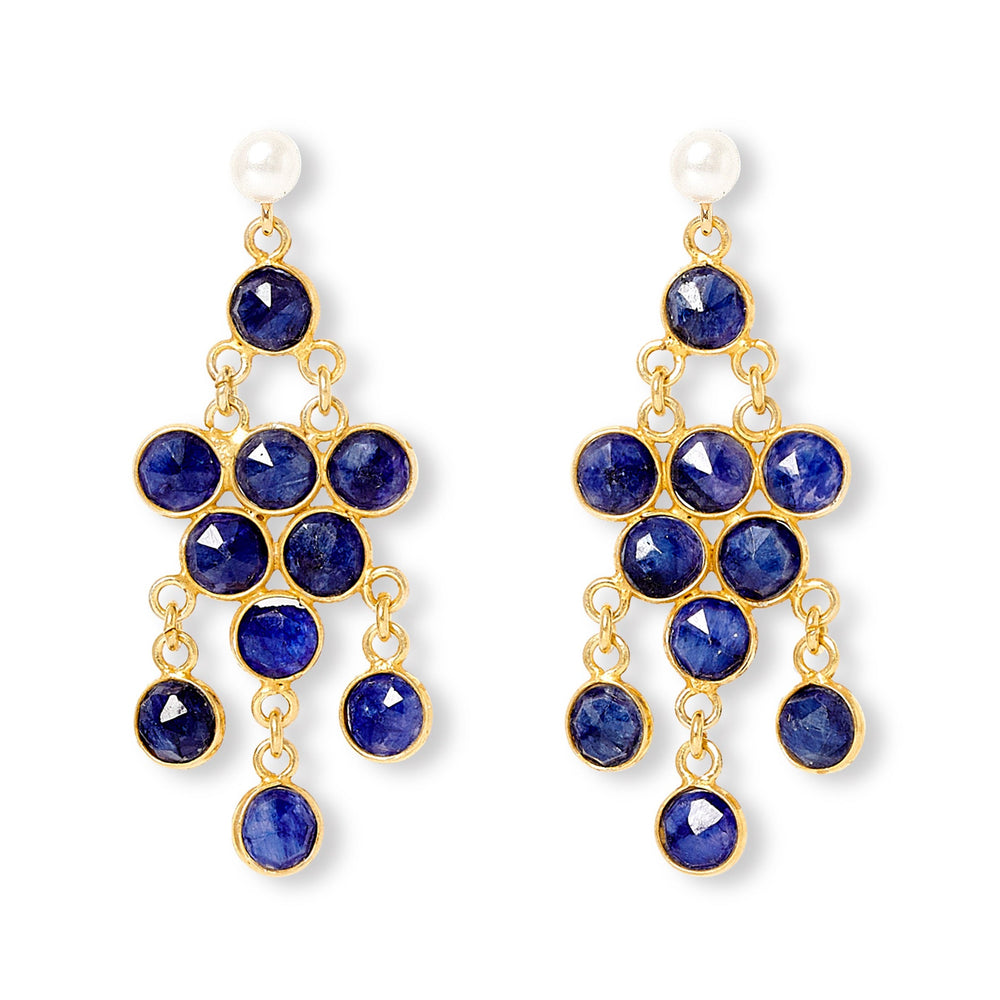 
                  
                    Clara cultured freshwater pearl earrings & sapphire chandelier earrings
                  
                