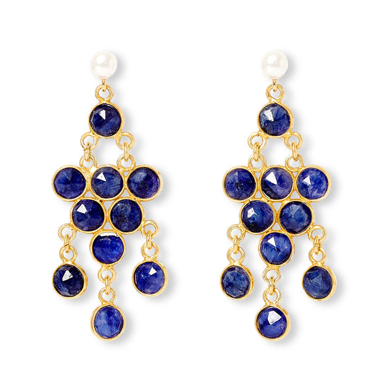 Clara cultured freshwater pearl earrings & sapphire chandelier earrings