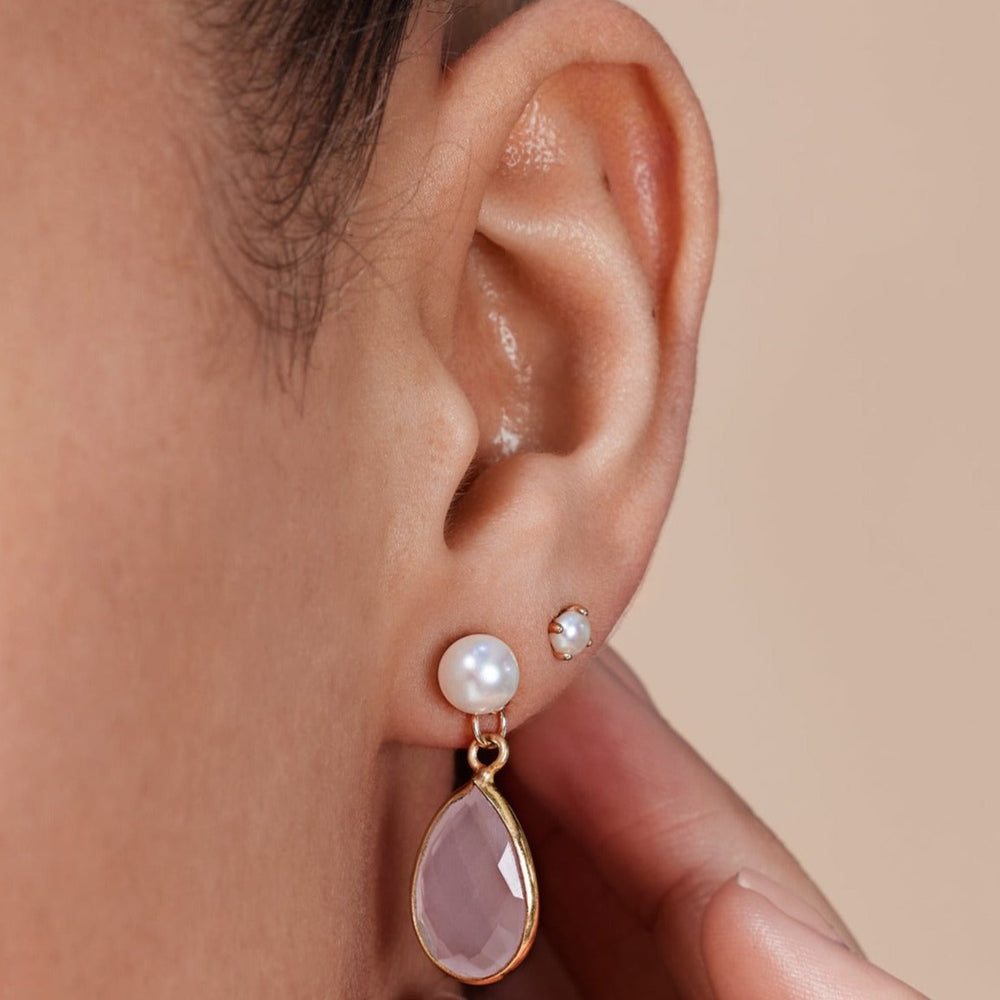 
                  
                    Clara Cultured Freshwater Pearl & Pink Chalcedony Drop Earrings
                  
                