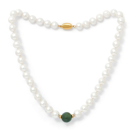 Clara cultured freshwater pearl necklace with central jade bead