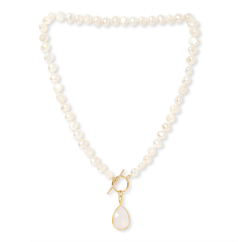 
                  
                    Clara cultured irregular freshwater pearl necklace with rose quartz drop
                  
                