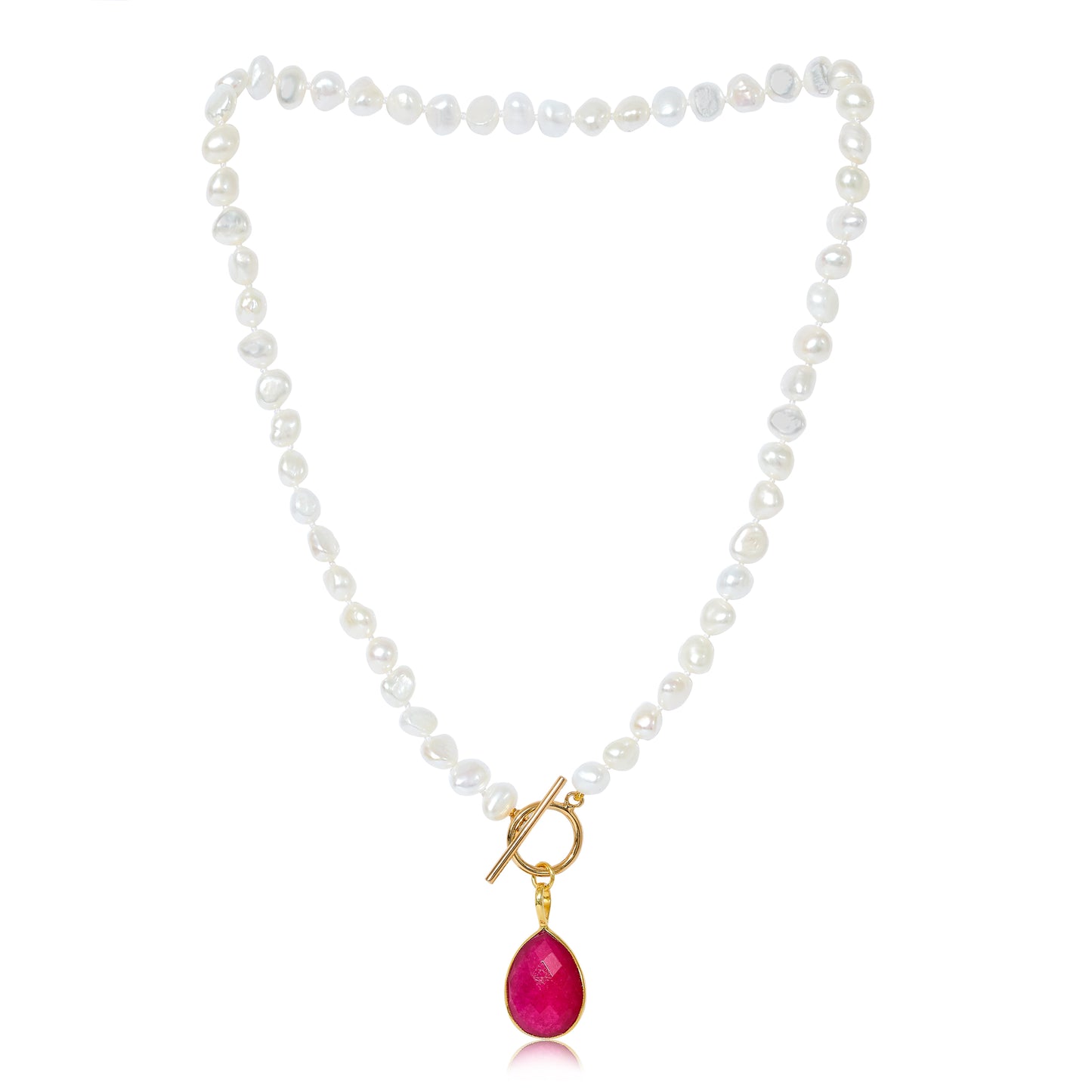 Clara cultured irregular freshwater pearl necklace with ruby quartz gold vermeil drop
