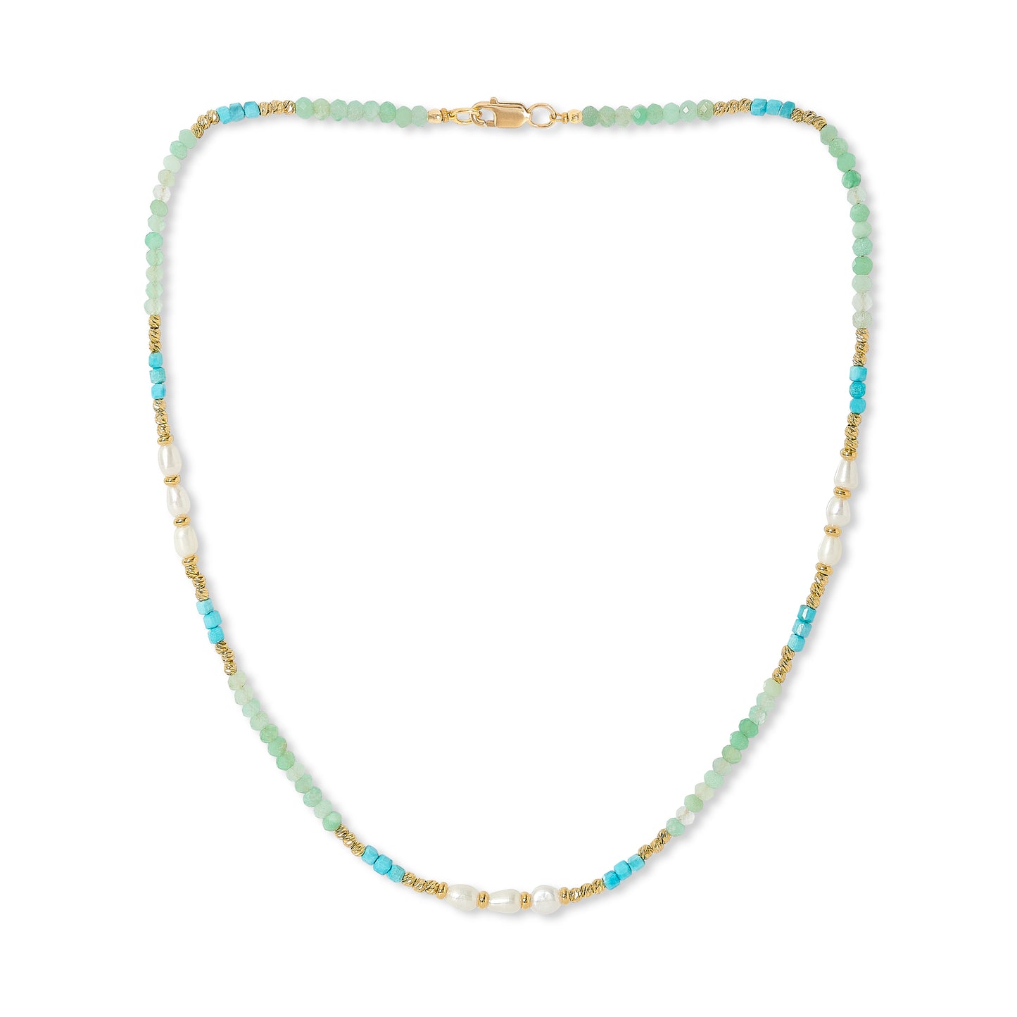 Clara fine necklace with dyed turquoise, green quartz & cultured freshwater pearls