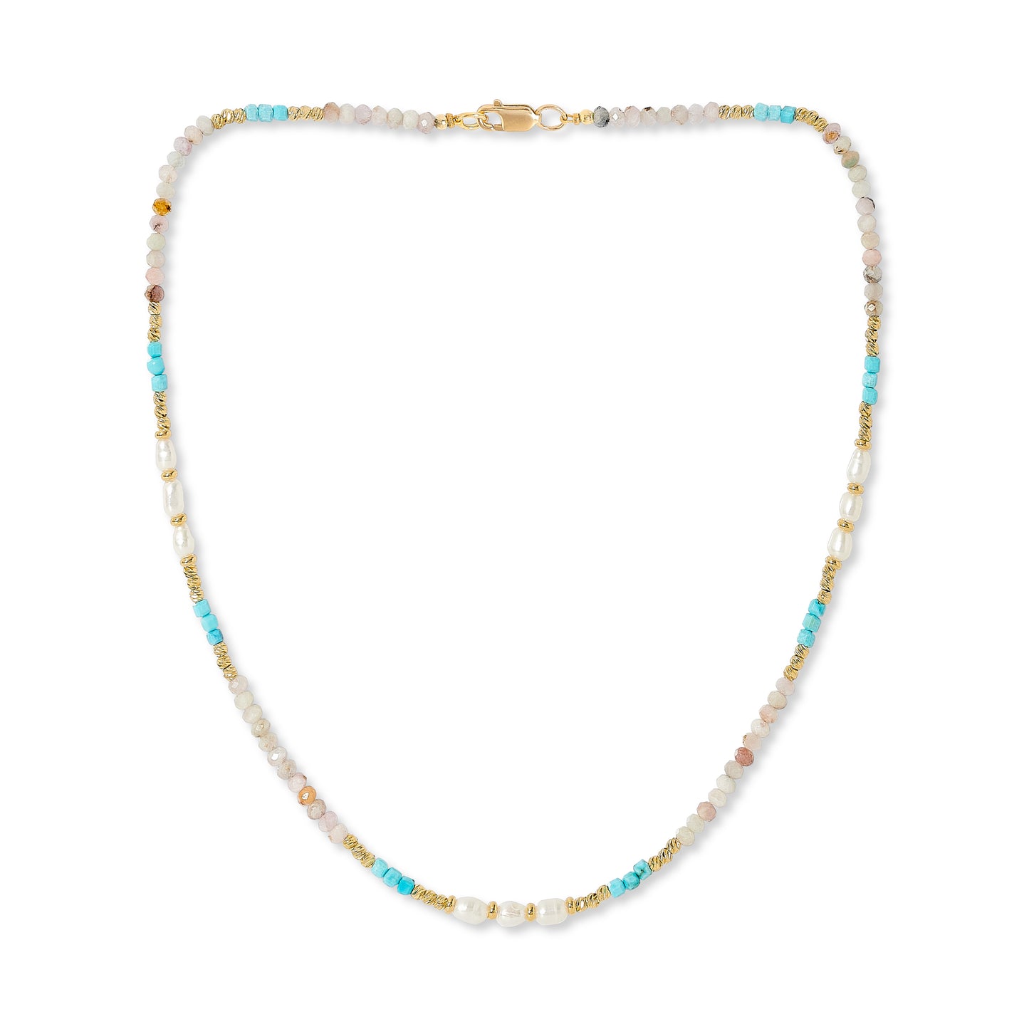 Clara fine necklace with dyed turquoise, pink quartz & cultured freshwater pearls