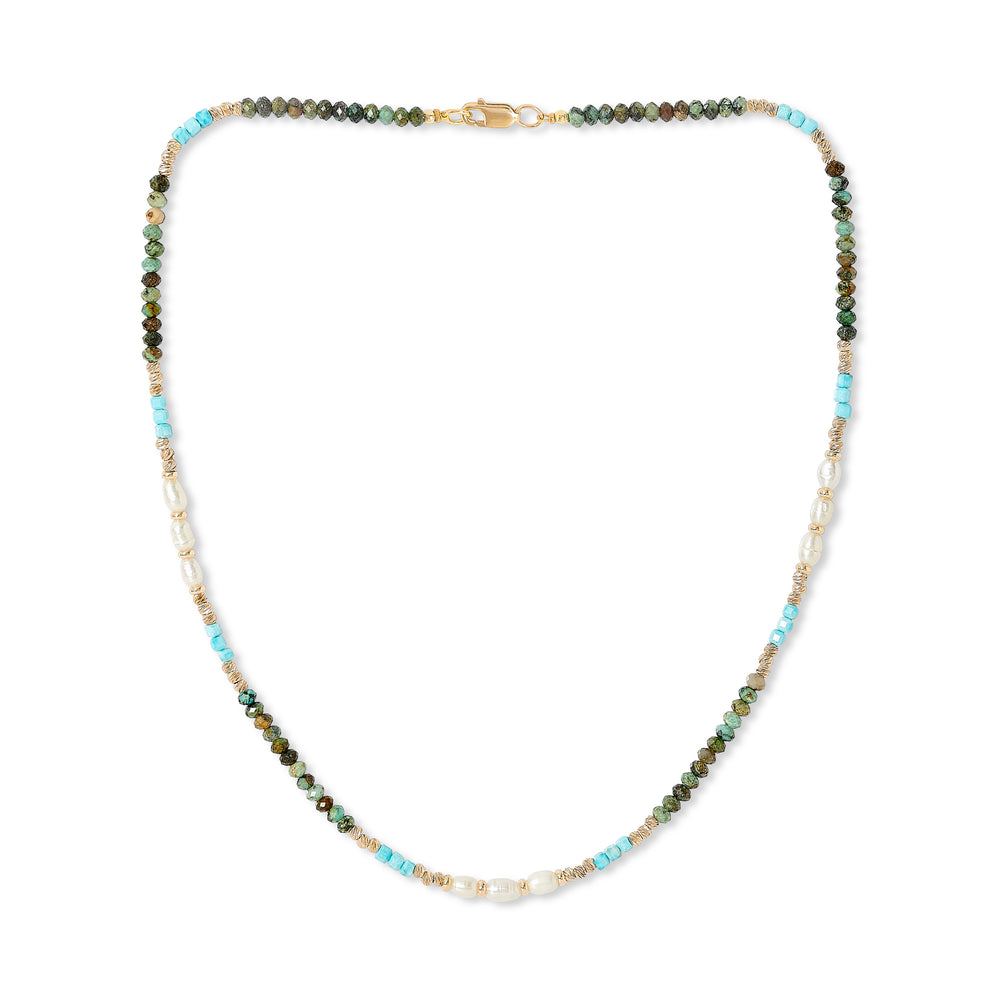 Clara fine necklace with dyed turquoise, prenite & cultured freshwater pearls