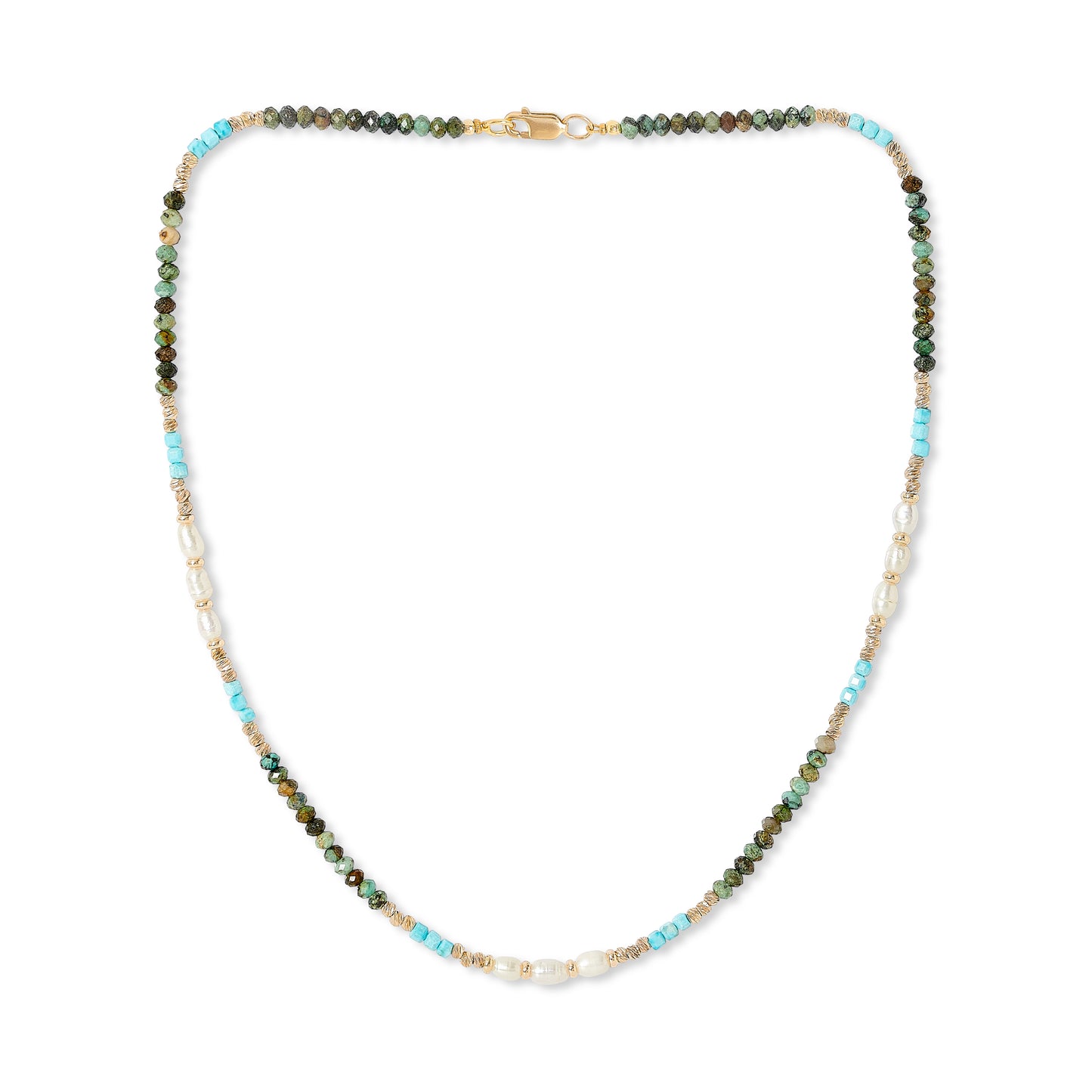Clara fine necklace with dyed turquoise, prenite & cultured freshwater pearls