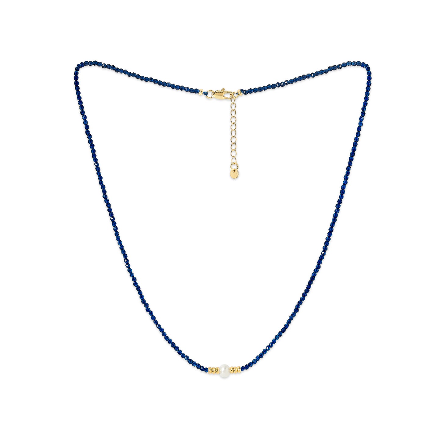 Clara fine blue spinel necklace with central cultured freshwater pearl