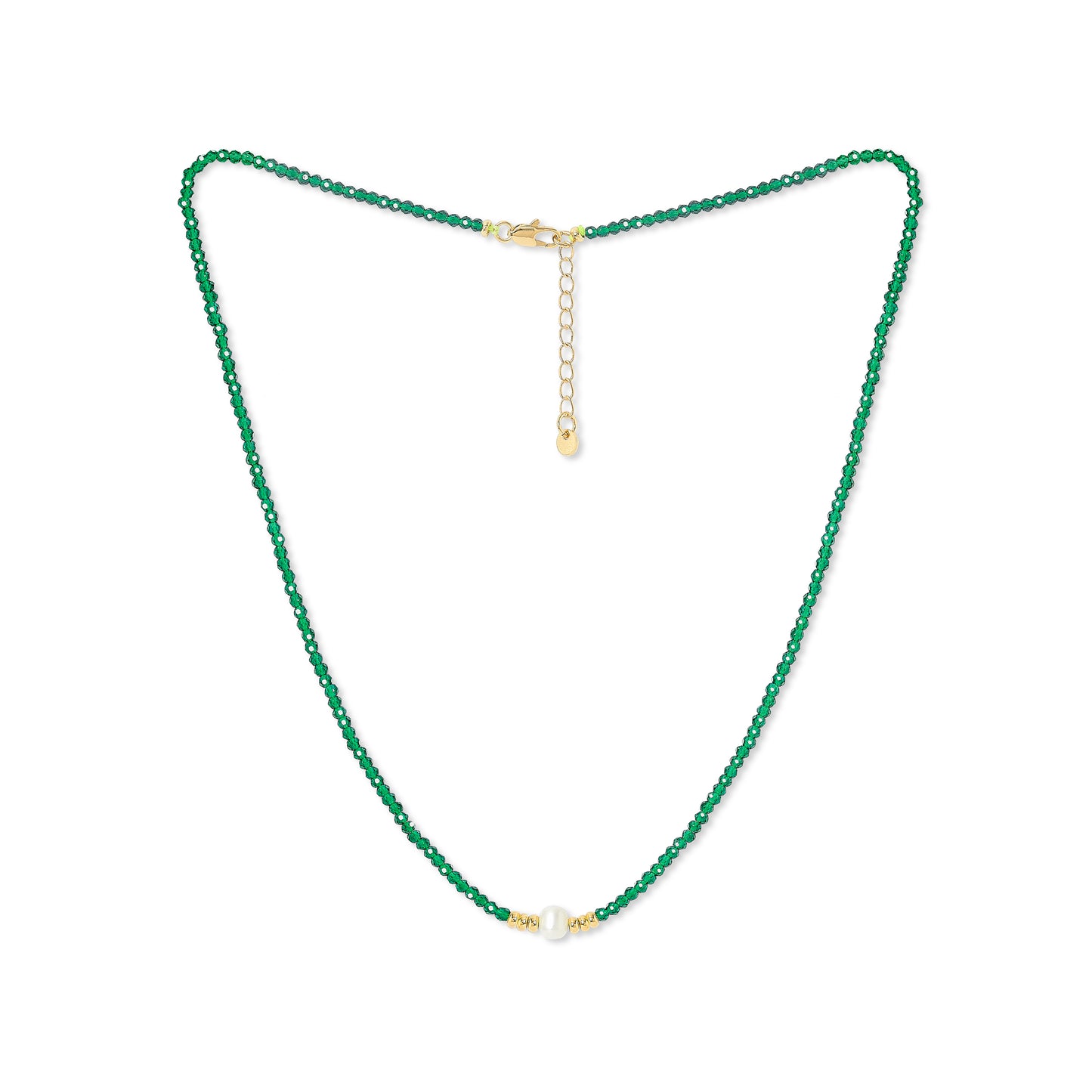 Clara fine green spinel necklace with central cultured freshwater pearl
