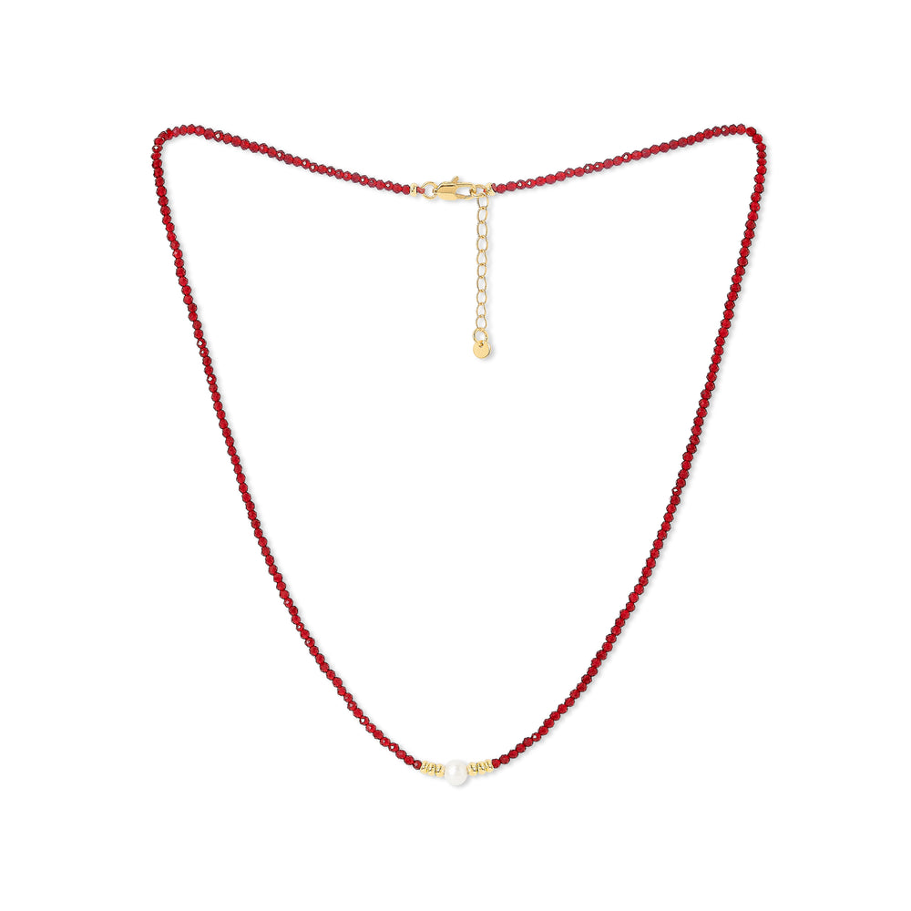 Clara fine red spinel necklace with central cultured freshwater pearl