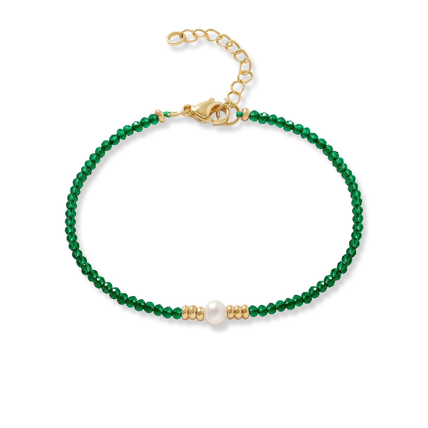 Clara fine green spinel bracelet with central cultured freshwater pearl