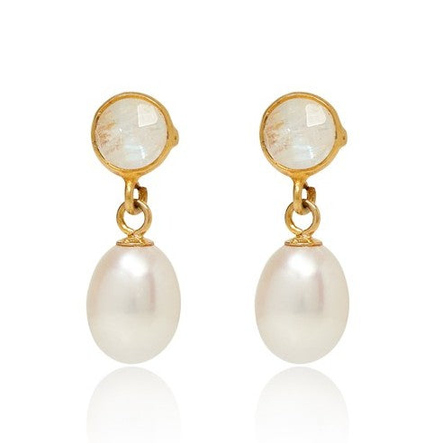 Clara moonstone & cultured freshwater pearl drop earrings