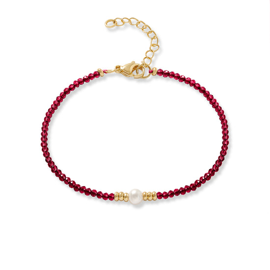 Clara fine red spinel bracelet with central cultured freshwater pearl