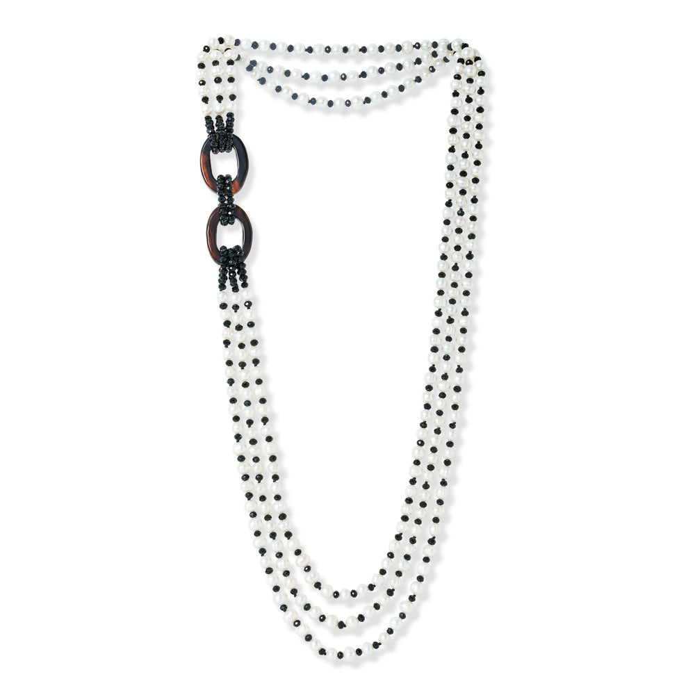 
                  
                    Clara cultured freshwater pearl, black crystal & agate triple strand necklace
                  
                