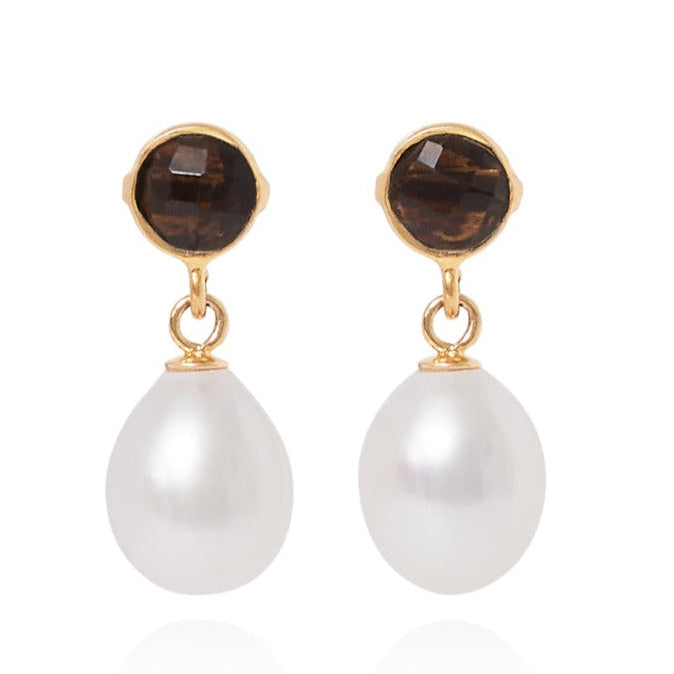Clara smokey quartz & cultured freshwater pearl drop earrings