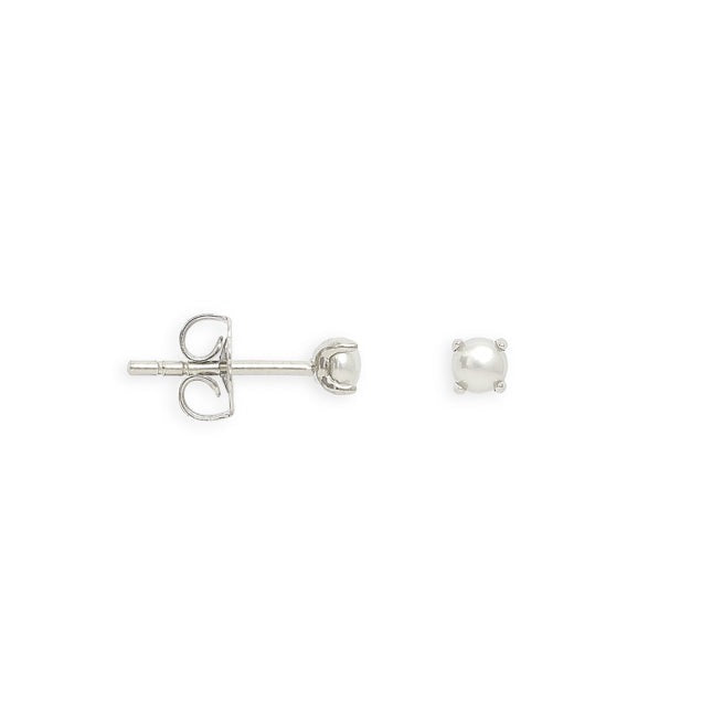 Credo 3mm cultured freshwater pearl studs in sterling silver claw setting