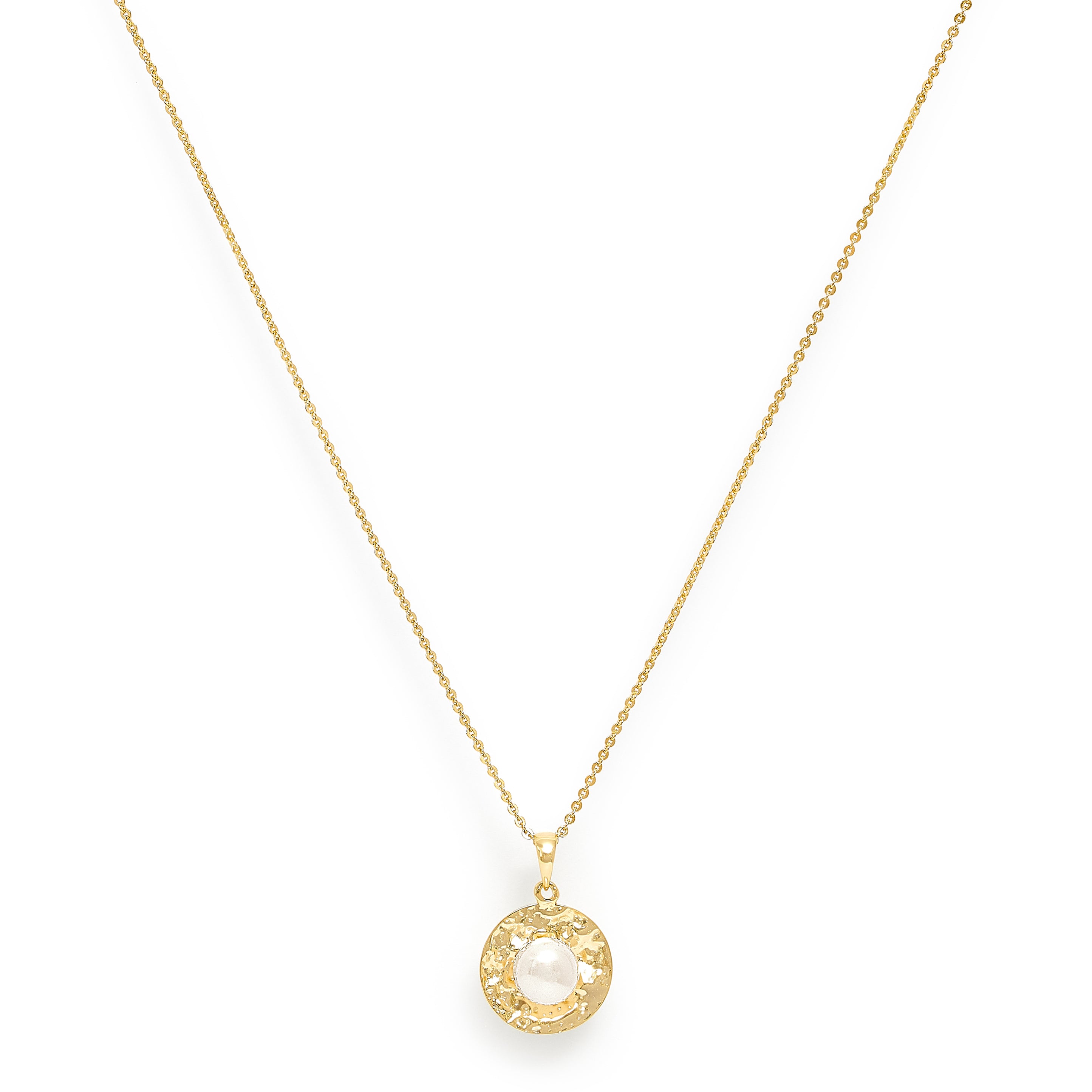 Credo Gold Brushed Disk Pendant With Cultured Freshwater Pearl In The