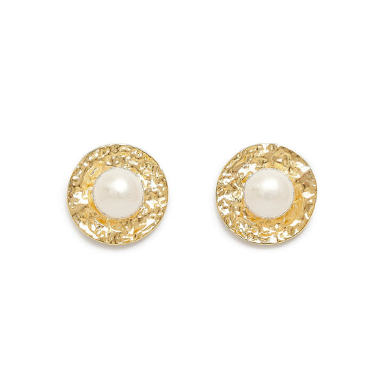 Credo gold brushed stud earrings with cultured freshwater pearls