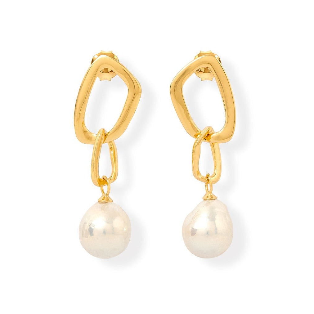 Credo chunky gold drop earrings with baroque cultured freshwater pearls