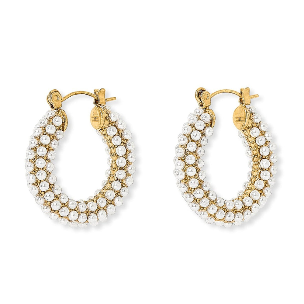 
                  
                    Credo Chunky Gold Plated Hoop Earrings with Small Mother of Pearl Beads
                  
                