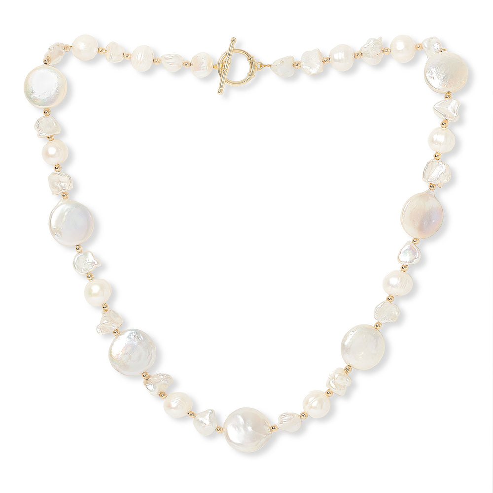 Credo coin cultured freshwater & keishi pearl necklace with gold beads