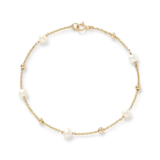 Credo fine chain bracelet with cultured freshwater pearls & gold beads