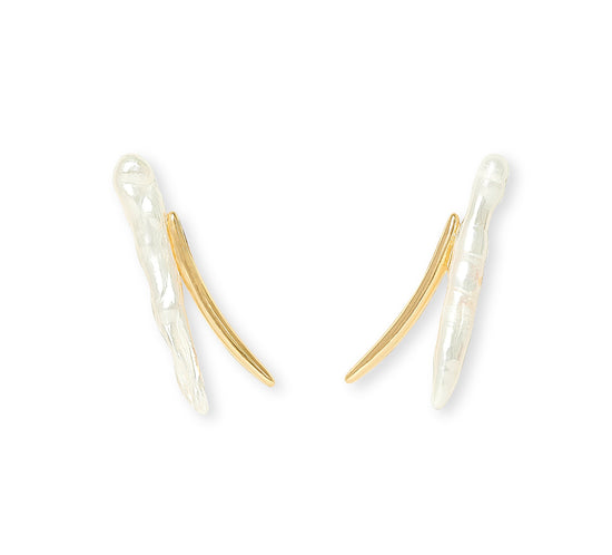 Credo cultured freshwater pearl & gold lightening stud earrings